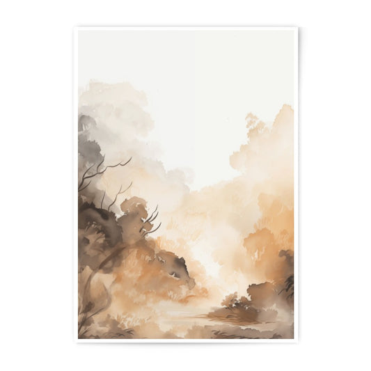 Brown Abstract Landscape Photographic Print, Watercolor Forest Art, Neutral Tones Wall Decor, Modern Nature Photo Print, Home Decor - Tawshia