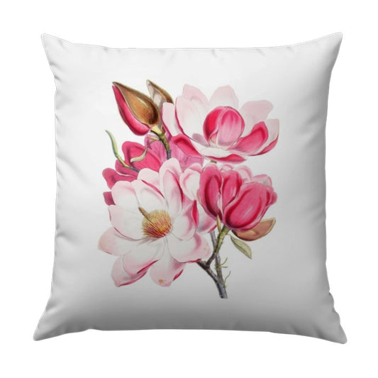 Pink Magnolia Pillow, Floral Throw Pillow, Botanical Art Pillow, Vintage Flower Design, Home Decor Accent Pillow, Spring Decor Pillow - Tawshia