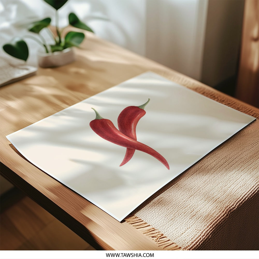 Red Chili Peppers Photographic Print, Kitchen Art, Food Illustration, Botanical Art, Spice Decor, Minimalist Art, Modern Home Decor - Tawshia