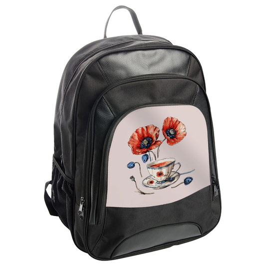 Poppy Tea Backpack, Floral Backpack, Aesthetic BackPack, Red Flowers, Tea Cup Art, Unique BackPack Gift, Nature Inspired Design - Tawshia