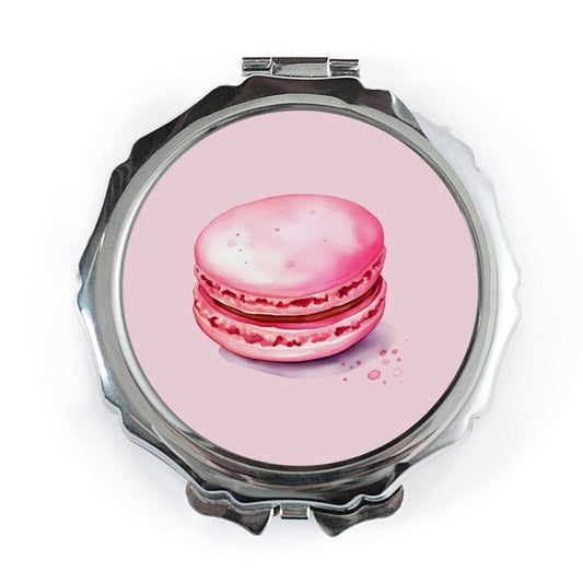 Pink Macaron Pocket Mirror, Cute Food Mirror, Watercolor Dessert Compact Mirror, Unique Handbag Accessory, Sweet Treat Gift - Tawshia