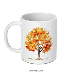 Autumn Tree Watercolor Mug, Fall Leaves Coffee Cup, Seasonal Drinkware, Artistic Mug, Gift Idea, Unique Design, Fall Decor SKU: MG10004203 - Tawshia