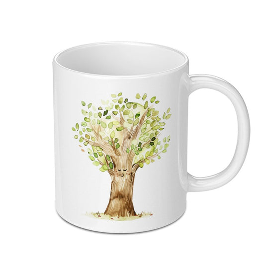 Cute Tree Mug, Smiling Tree Art, Nature Lover Gift, Watercolor Tree Coffee Mug, Forest Design Mug, Unique Mug for Nature Fan, Plant Lover - Tawshia