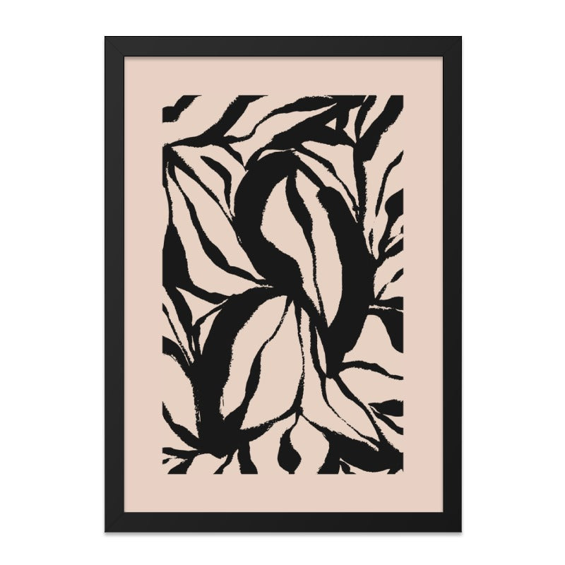 Abstract Floral Wall Art, Botanical Print, Modern Art Poster, Black and Beige Home Decor, Trendy Living Room Wall Decor, Minimalist Artwork - Tawshia