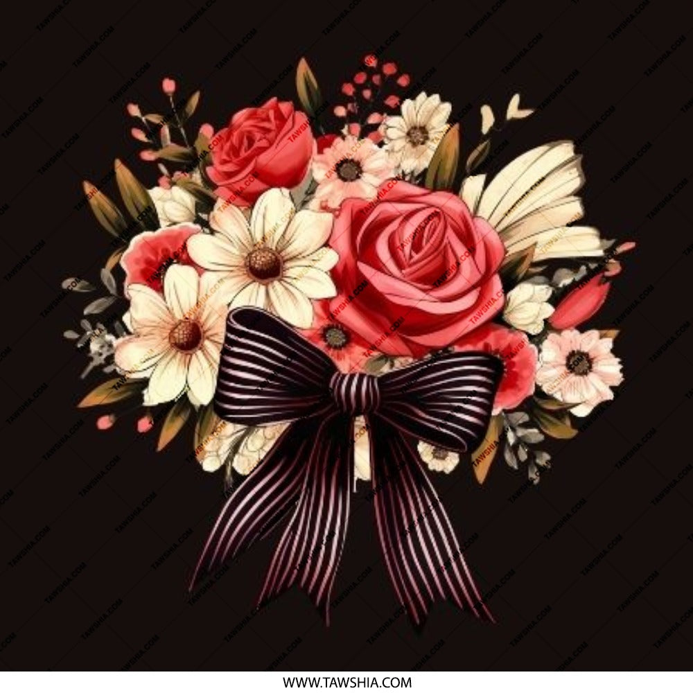 Floral Bouquet Pinback Button, Roses Daisies Button, Ribbon Bow Flower Button, Elegant Flower Pin Button, Floral Gift Pinback - Tawshia