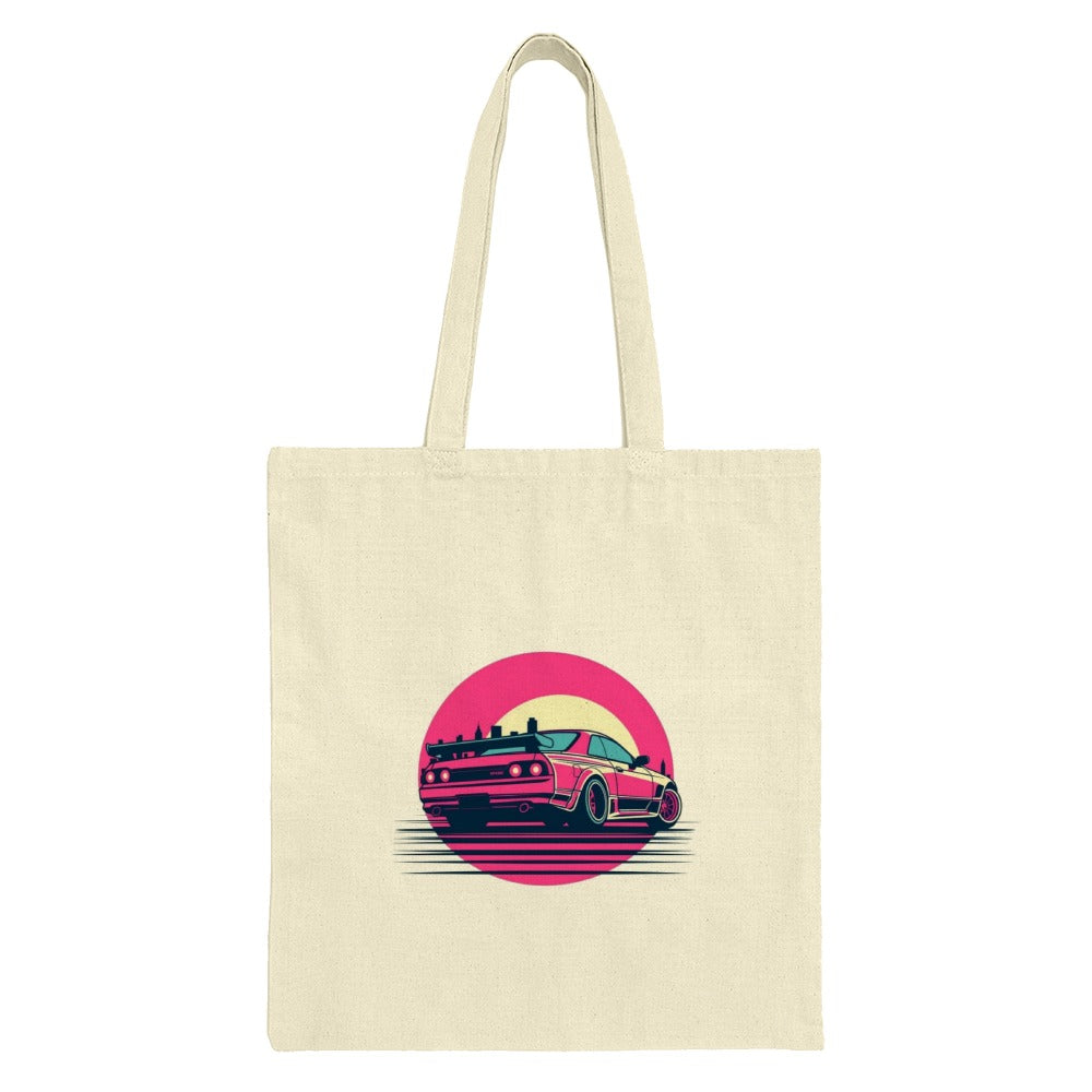 Retro Car Tote Bag, Vaporwave Art, 80s Aesthetic, JDM Design, Trendy Bag, Unique Gift, Stylish Tote, Everyday Bag, Gift for Car Lovers - Tawshia