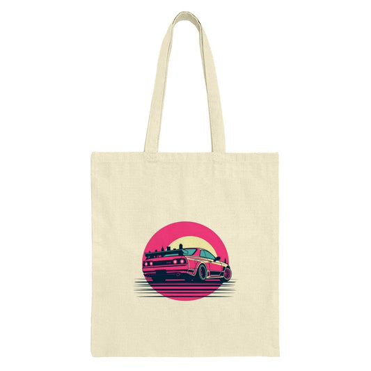 Retro Car Tote Bag, Vaporwave Art, 80s Aesthetic, JDM Design, Trendy Bag, Unique Gift, Stylish Tote, Everyday Bag, Gift for Car Lovers - Tawshia