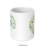 Blue Bowl Plant Mug, Ceramic Coffee Cup, Green Leaves Gift, Nature Lover Drinkware, Cute Kitchen Decor, Unique Tea Mug, Minimalist Design - Tawshia