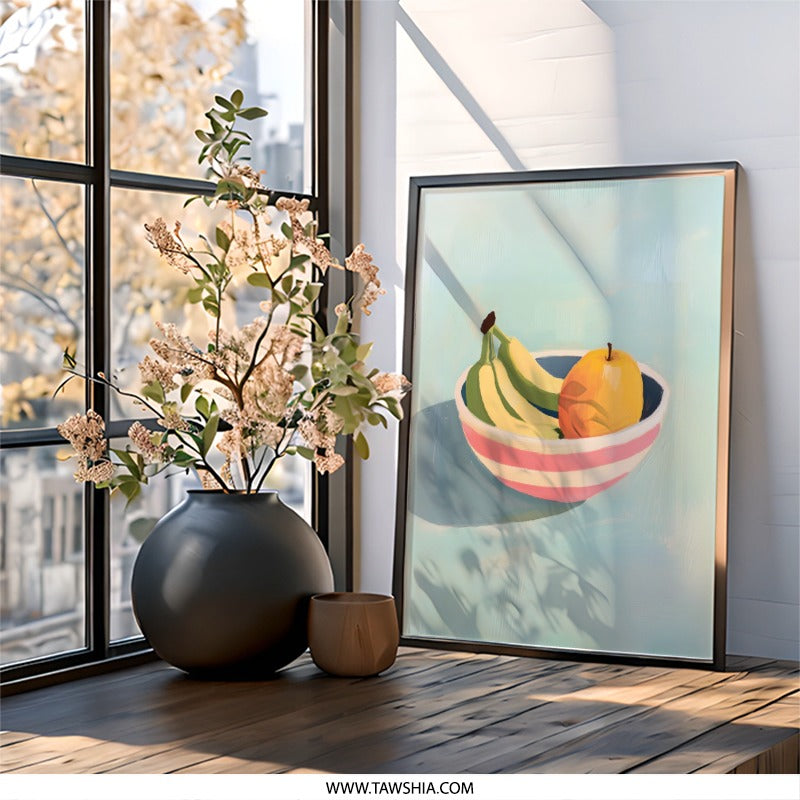 Fruit Bowl Wall Art, Still Life Painting Print, Kitchen Decor, Modern Art Print, Banana and Apple Art, Foodie Gift, Framed Art - Tawshia
