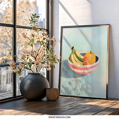 Fruit Bowl Wall Art, Still Life Painting Print, Kitchen Decor, Modern Art Print, Banana and Apple Art, Foodie Gift, Framed Art - Tawshia