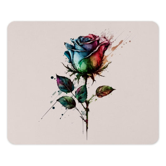 Rainbow Rose Mouse Pad, Floral Computer Accessory, Watercolor Flower Art, Unique Desk Decor, Colorful Rose Gift, Artistic Mousepad - Tawshia