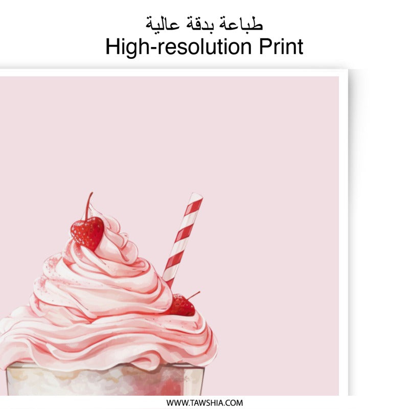 Strawberry Milkshake Photographic Prints, Sweet Treat Wall Decor, Kitchen Art Prints, Dessert Art, Pink Food Prints, Drink Art, Yummy Art - Tawshia