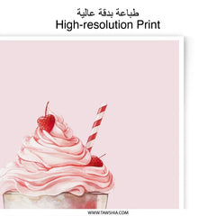 Strawberry Milkshake Photographic Prints, Sweet Treat Wall Decor, Kitchen Art Prints, Dessert Art, Pink Food Prints, Drink Art, Yummy Art - Tawshia