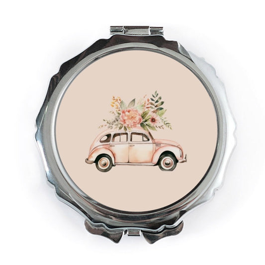 Floral Car Pocket Mirror, Vintage Auto, Flower Power Compact Mirror, Cute Travel Mirror, Aesthetic Purse Mirror, Handbag Makeup Mirror - Tawshia