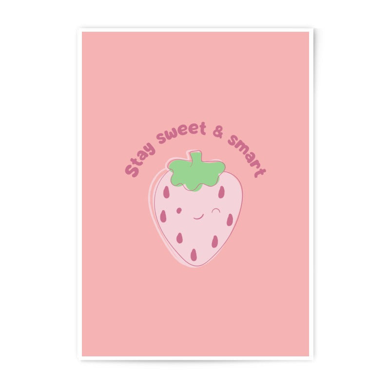 Stay Sweet Smart Print, Strawberry Wall Art, Cute Photographic Prints, Kawaii Decor, Kids Room Art, Pastel Prints, Positive Affirmation - Tawshia