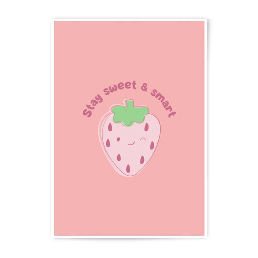 Stay Sweet Smart Print, Strawberry Wall Art, Cute Photographic Prints, Kawaii Decor, Kids Room Art, Pastel Prints, Positive Affirmation - Tawshia
