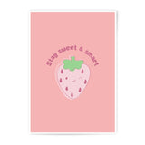 Stay Sweet Smart Print, Strawberry Wall Art, Cute Photographic Prints, Kawaii Decor, Kids Room Art, Pastel Prints, Positive Affirmation - Tawshia