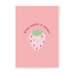 Stay Sweet Smart Print, Strawberry Wall Art, Cute Photographic Prints, Kawaii Decor, Kids Room Art, Pastel Prints, Positive Affirmation - Tawshia