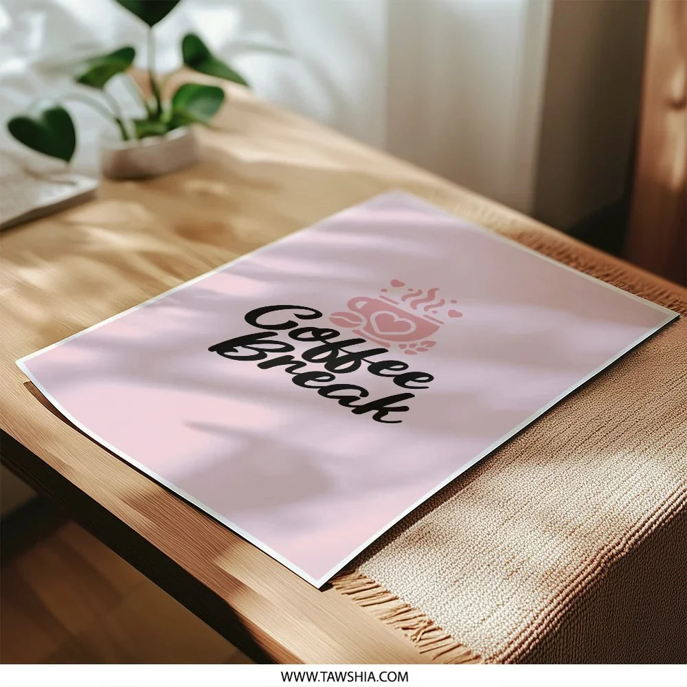 Coffee Break Photographic Prints, Pink Coffee Art, Coffee Lover Gift, Minimalist Wall Decor, Home Office Art, Kitchen Wall Art - Tawshia