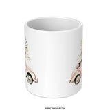 Floral Car Mug, Vintage Vehicle, Flower Bouquet, Cute Mug, Retro Car Art, Coffee Mug, Tea Cup, Gift Idea - Tawshia