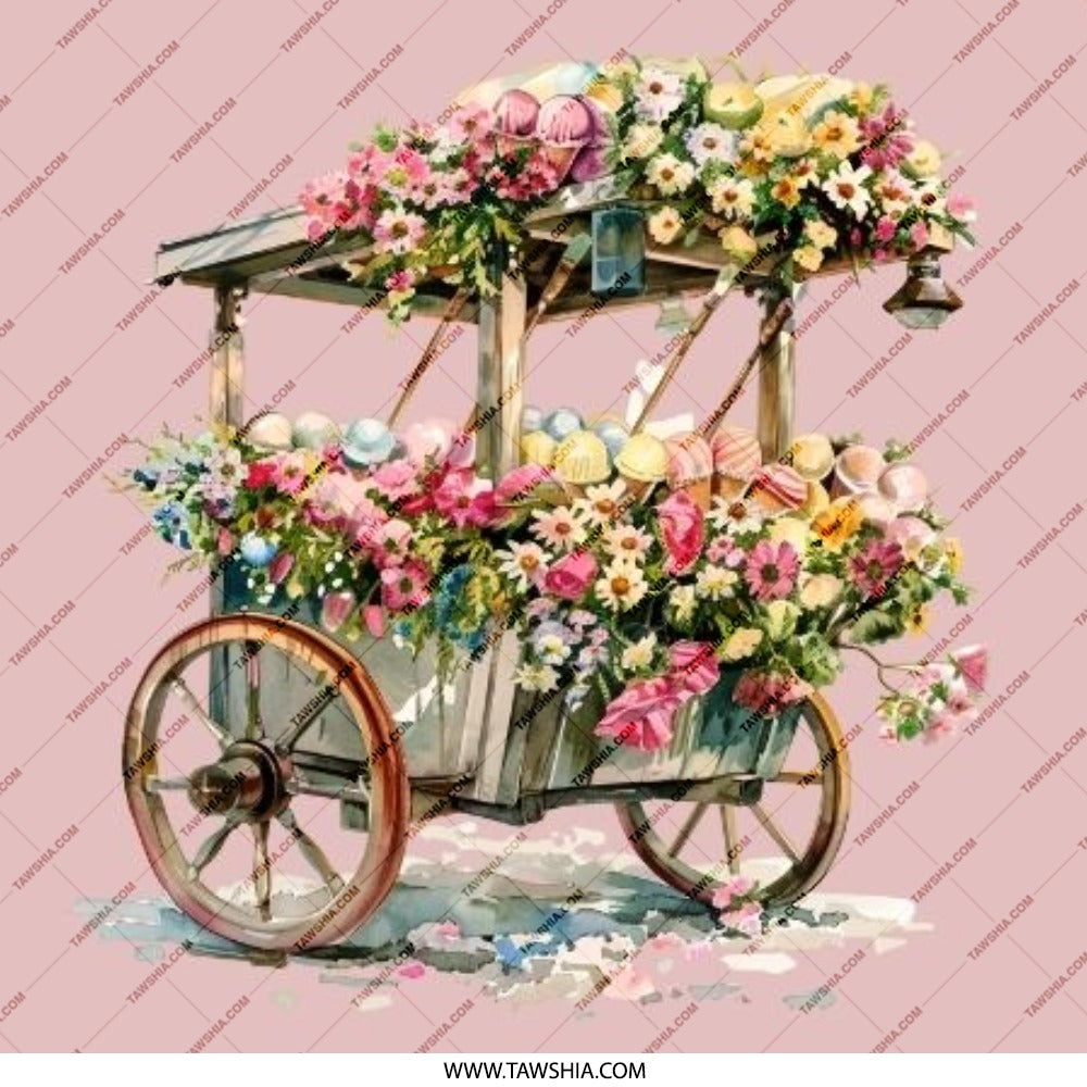 Floral Cart Pinback Button, Flower Cart Wheel Button, Spring Flower Cart, Watercolor Art Pinback Button, Cute Floral Button - Tawshia