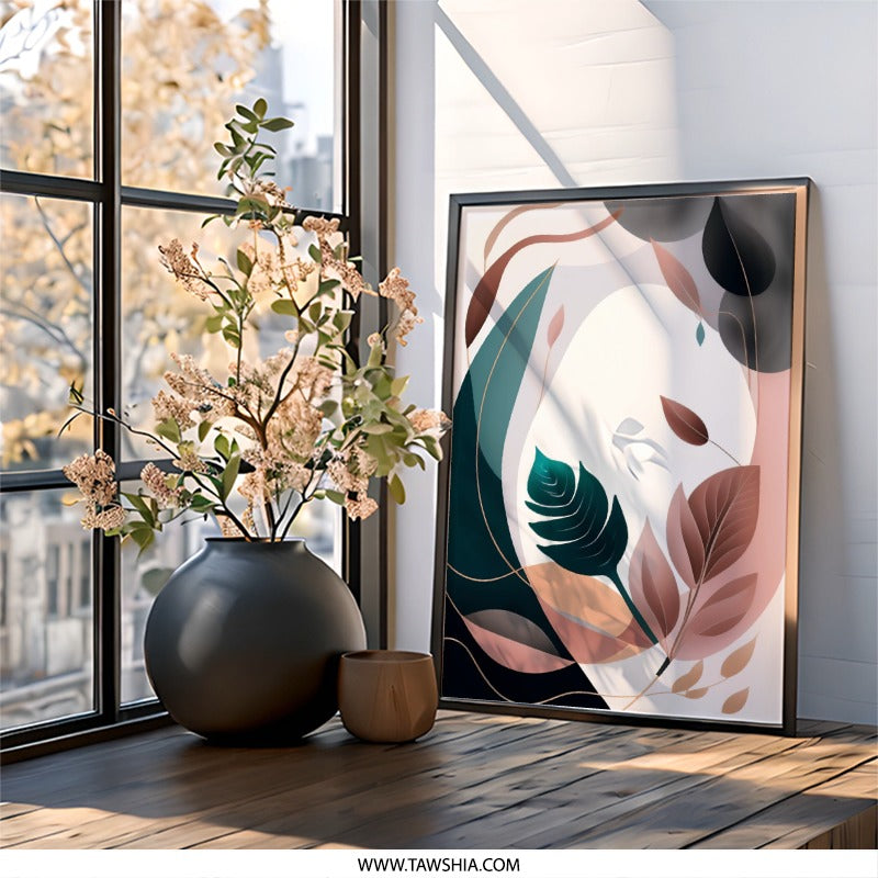 Abstract Leaves Wall Art, Botanical Print, Modern Art Decor, Nature Inspired Art, Minimalist Wall Decor, Housewarming Gift - Tawshia