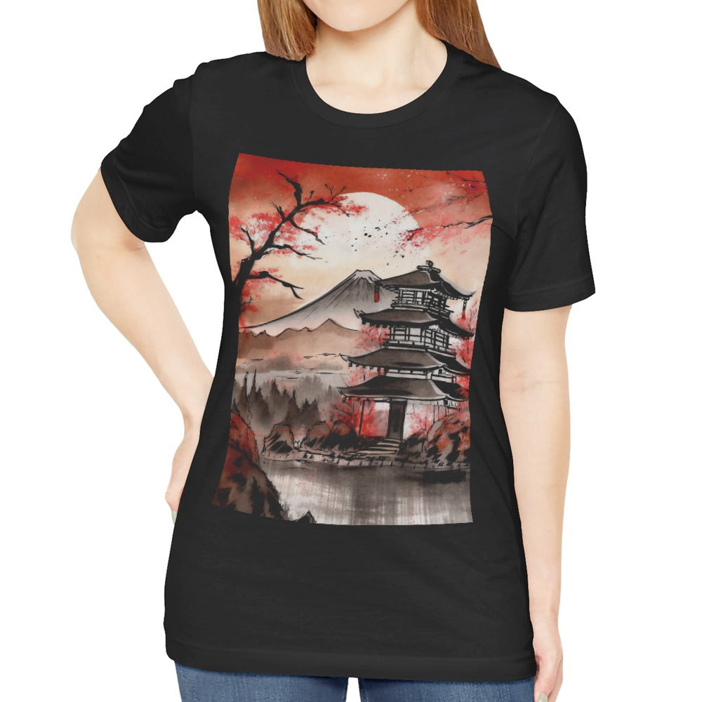 Scenic Japanese Landscape Black T-shirt product type