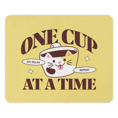 One Cup At A Time Mouse Pad, Cute Cat Mousepad, Coffee Lover Gift, Kawaii Desk Decor, Funny Desk Accessories, Work From Home Essential - Tawshia