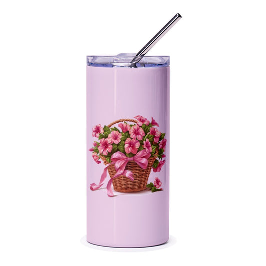 Floral Tumbler, Petunia Basket Tumbler, Pink Flowers Design, Gift for Her, Floral Gift Idea, Cute Flower Tumbler, Beautiful Flowers - Tawshia