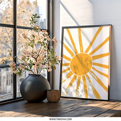 Sunny Wall Art, Sunshine Print, Yellow Sun Art, Boho Wall Decor, Abstract Sun, Minimalist Wall Art, Summer Wall Art, Warm Decor, Framed Art - Tawshia