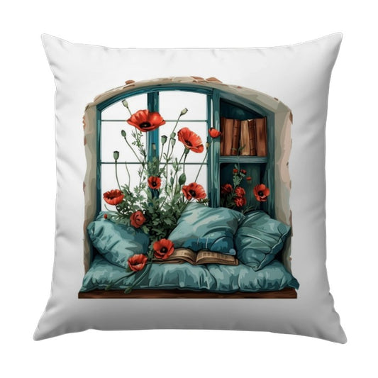 Red Poppies Window Pillow, Reading Nook Decor, Book Lover Gift, Cottagecore Pillow, Floral Pillow, Farmhouse Pillow, Home Decor, Accent - Tawshia
