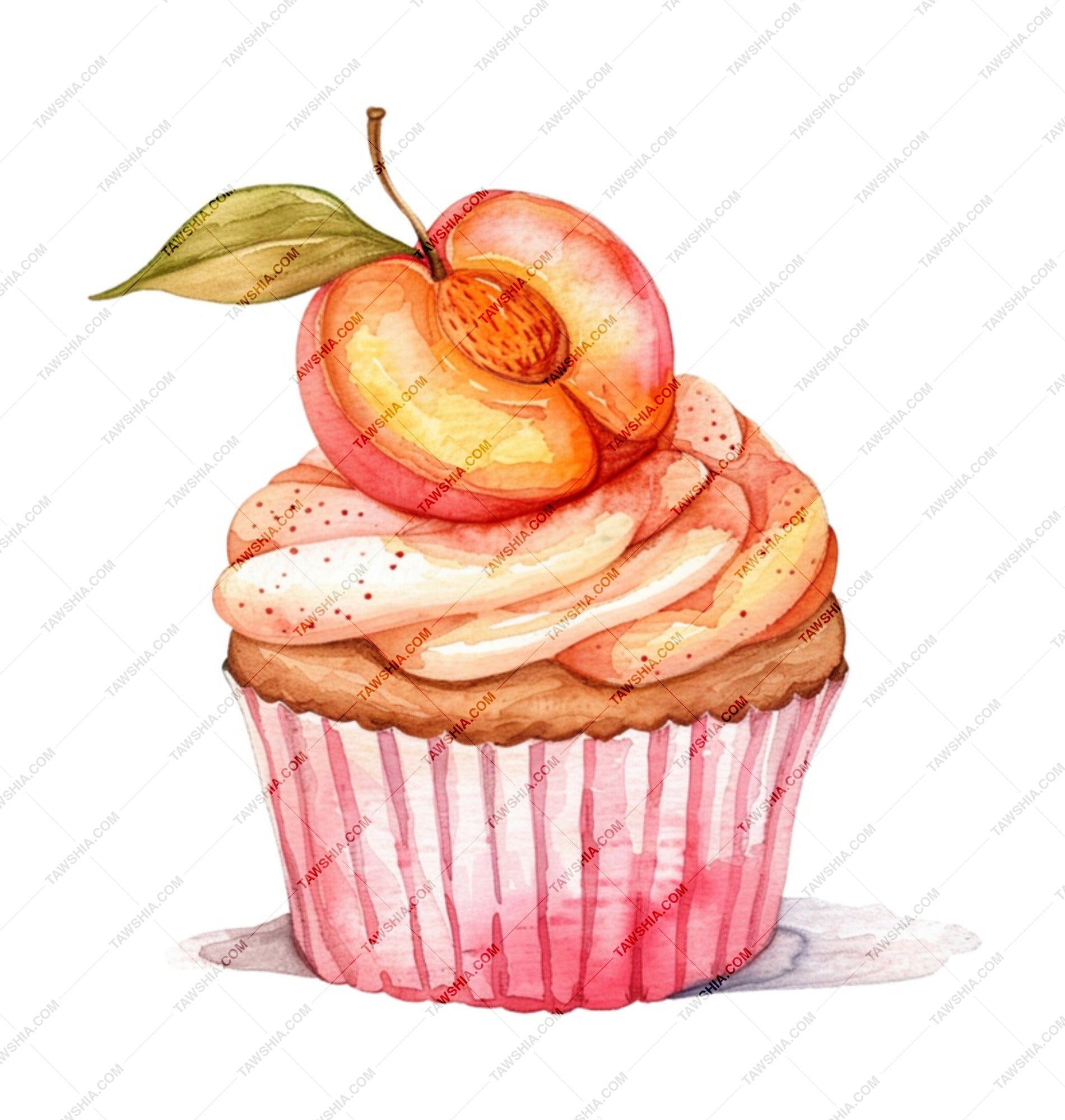 Peach Cupcake Mug, Watercolor Design, Unique Coffee Mug, Foodie Gift, Sweet Treat Mug, Dessert Lover Gift, Whimsical Mug, Cute Mug, Gift - Tawshia