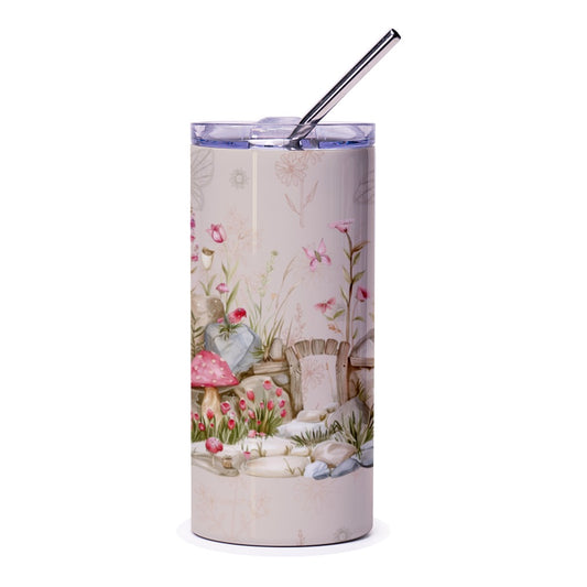 Watercolor Garden Tumbler, Mushroom Tumbler, Floral Tumbler, Cottagecore Tumbler, Nature Lover Gift, Garden Lover Gift - Tawshia