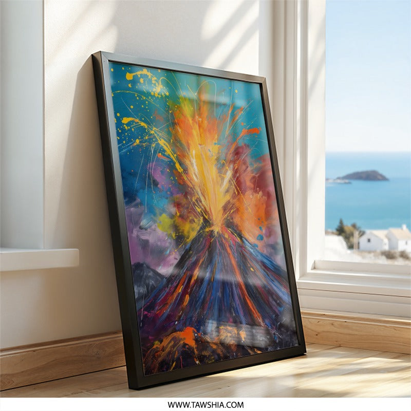 Volcano Eruption Wall Art, Colorful Explosion Print, Abstract Landscape Painting, Nature Home Decor, Modern Art Print - Tawshia