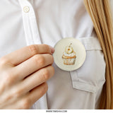 Cupcake Pinback Button, Pear Dessert Badge, Watercolor Art, Sweet Treat Pin, Food Lover Gift, Cute Button, Unique Accessories - Tawshia