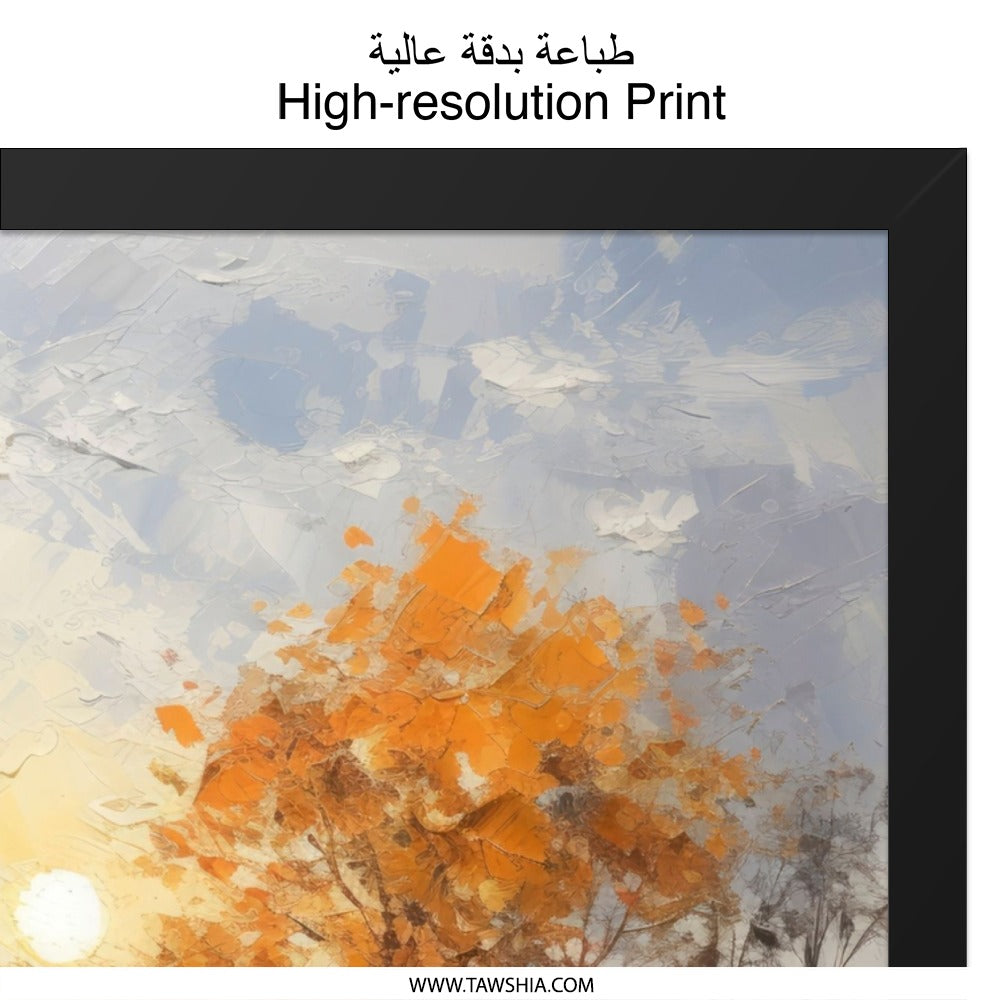 Golden Autumn Landscape Wall Art, Impressionist Painting, Fall Decor, Nature Scene, River Sunrise, Home Decor, Wall Decor, Framed Art - Tawshia