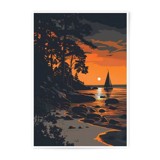 Sunset Sailboat Photographic Print, Coastal Art, Landscape Photo, Ocean View, Sunset Scene, Wall Decor, Nature Photography - Tawshia