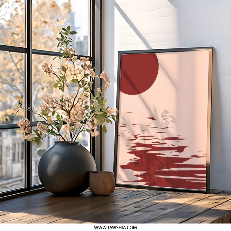 Minimalist Sunset Wall Art, Abstract Ocean Print, Modern Home Decor, Burnt Sienna Wall Decor - Tawshia