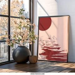 Minimalist Sunset Wall Art, Abstract Ocean Print, Modern Home Decor, Burnt Sienna Wall Decor - Tawshia