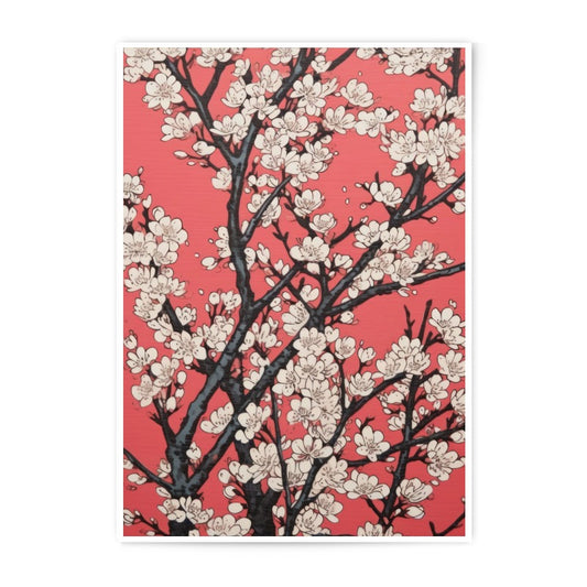 Japanese Cherry Blossom Photographic Print, Floral Wall Art, Spring Decor, Red Background, Elegant Home Decor, Nature Photography - Tawshia
