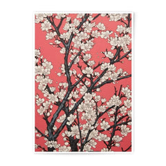 Japanese Cherry Blossom Photographic Print, Floral Wall Art, Spring Decor, Red Background, Elegant Home Decor, Nature Photography - Tawshia