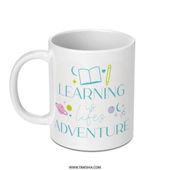 Learning Adventure Mug, Educational Gift, Teacher Appreciation, Book Lover Gift, Inspirational Coffee Cup, Student Gift Idea - Tawshia