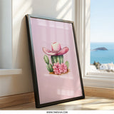 Pink Cactus Wall Art, Cowgirl Hat Decor, Desert Wall Decor, Southwest Art Print, Boho Cactus Wall Art, Western Home Decor - Tawshia