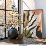 Abstract Botanical Wall Art, Modern Leaves Print, Earth Tones Artwork, Minimalist Plant Decor, Geometric Shapes Poster, Framed Art - Tawshia