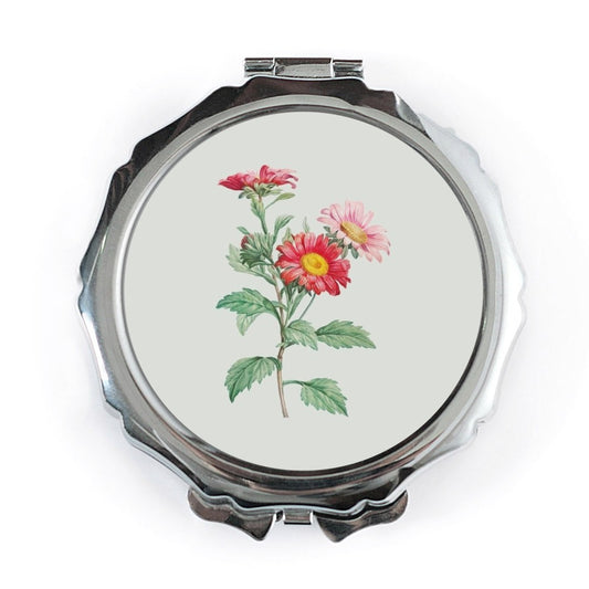 Floral Pocket Mirror, Vintage Flowers, Compact Mirror, Red Daisy, Botanical Gift, Makeup Mirror, Purse Mirror, Gift for Her - Tawshia