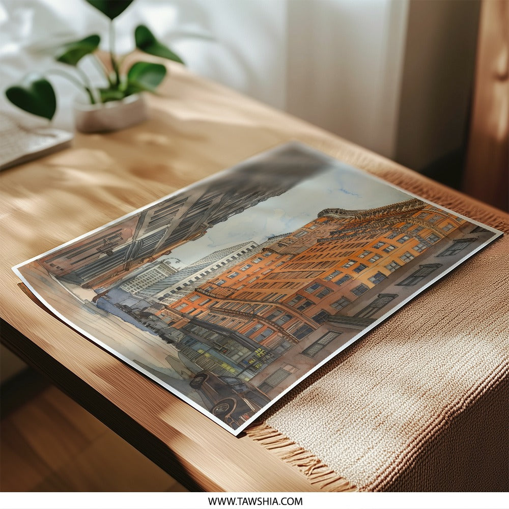Cityscape Photographic Print, Watercolor Art Print, Urban Photography, Building Art, Architectural Art, City Street Photography - Tawshia