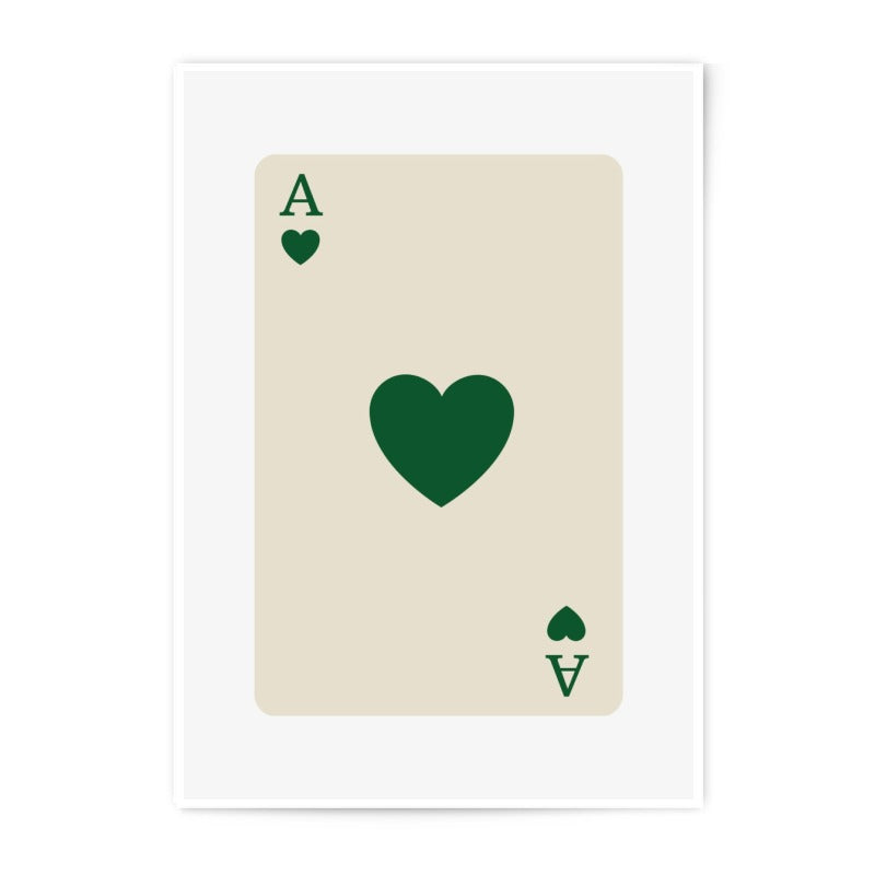 Ace of Hearts Photographic Print, Playing Card Art, Green Heart Ace Print, Card Game Decor, Minimalist Art, Dorm Room Decor, Wall Art - Tawshia