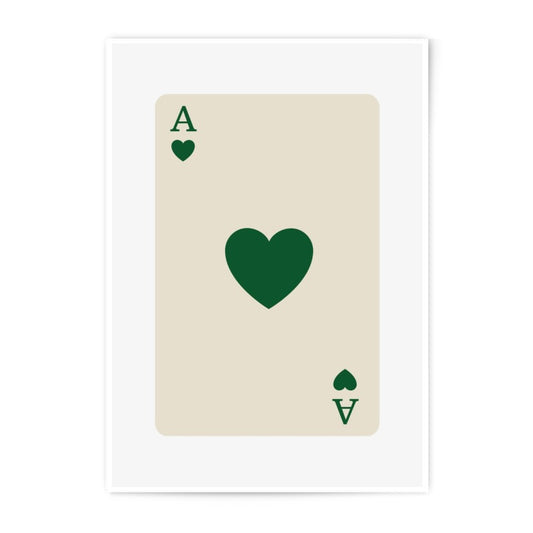 Ace of Hearts Photographic Print, Playing Card Art, Green Heart Ace Print, Card Game Decor, Minimalist Art, Dorm Room Decor, Wall Art - Tawshia