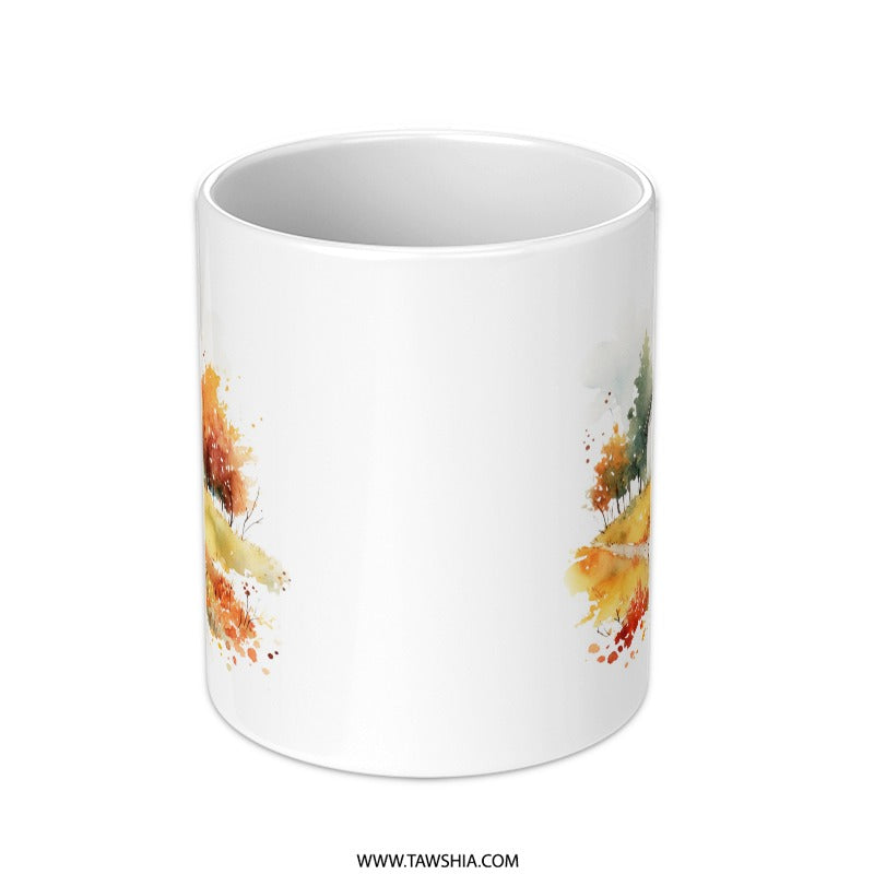 Cozy Autumn Home Mug, Watercolor House Coffee Mug, Fall Decor Mug, Farmhouse Mug, Autumn Landscape Mug, House Illustration Mug - Tawshia
