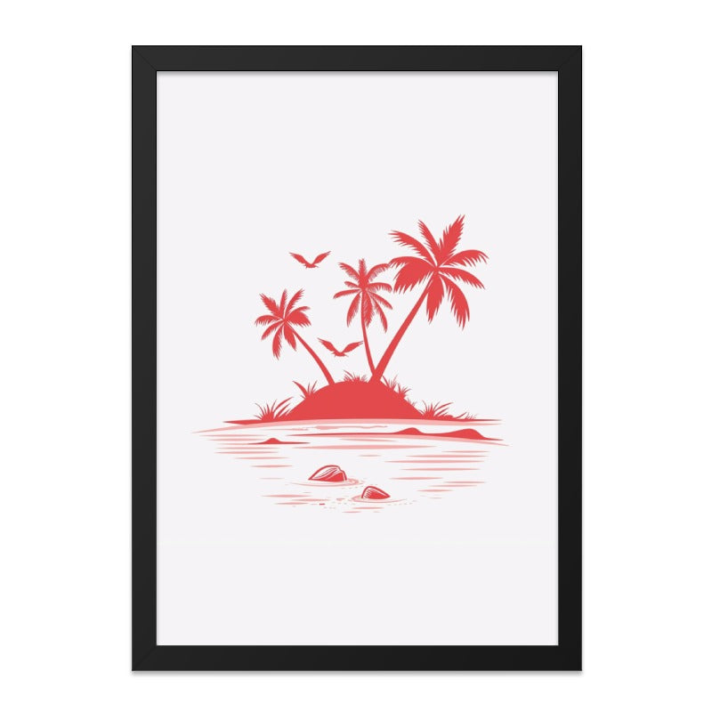 Tropical Island Wall Art, Red Palm Tree Print, Minimalist Ocean Scene, Beach House Decor, Coastal Artwork, Summer Vibes - Tawshia
